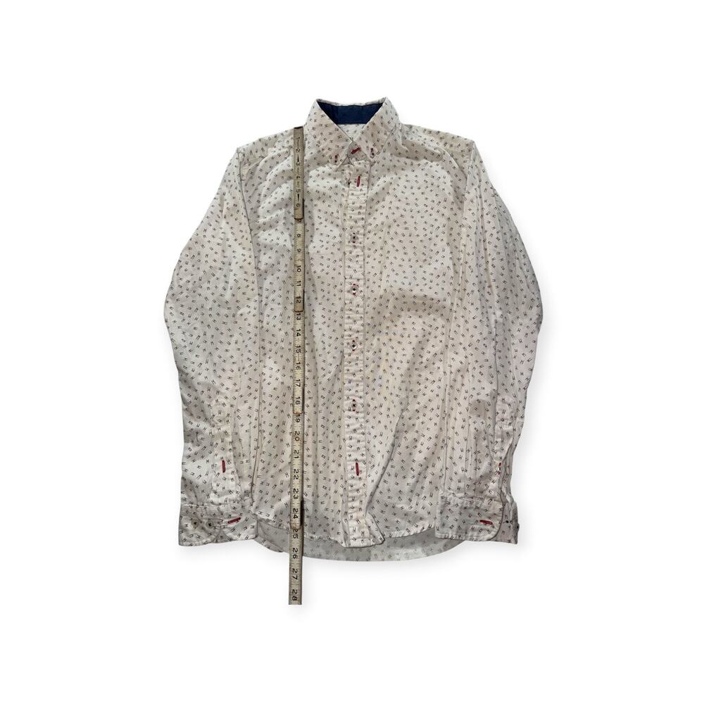 GGIO Italia Button Down Shirt, Long Sleeve, White/Geometric, Men's 36 Slim Fit